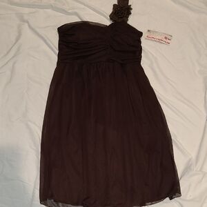 Chic One-Shoulder Brown Dress